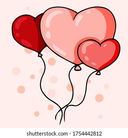 Valentine's Day set and love elements  three pink balls  heart shaped balloon  Cute vector hand  drawn illustration isolated  