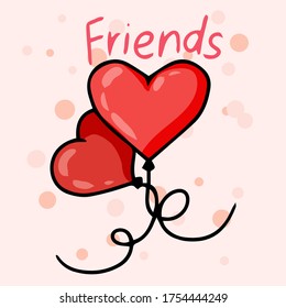 Valentine's Day set and love elements  two red balls  heart shaped balloon  Cute vector hand  drawn illustration isolated  