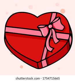 Valentine's Day set with love elements. 
heart shaped bow gift, Cute vector hand-drawn illustration isolated. 