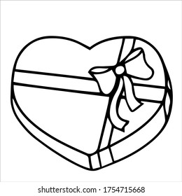 Valentine's Day set with love elements. 
heart shaped bow gift, Cute vector hand-drawn illustration isolated. 