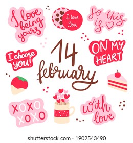 Valentines Day set with love elements. 14 february illustration