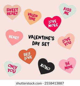 Valentine's day set - love vector with letters. celebrating valentine's Day on 14 February. Wallpaper, flyer, poster, sticker, banner, card.