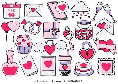 Valentines day set on white background