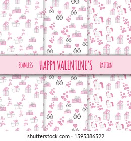 Valentine's Day set of patterns. Cartoon style. Vector illustration