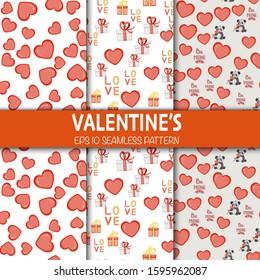Valentine's Day set of patterns. Cartoon style. Vector illustration