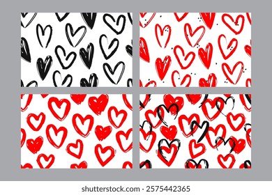 Valentine's Day set of patterns, trendy minimalistic seamless pattern design 