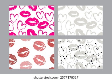 Valentine's Day set of patterns, trendy minimalistic seamless pattern design 