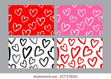 Valentine's Day set of patterns, trendy minimalistic seamless pattern design 