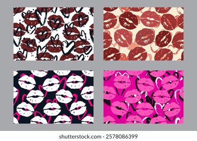 Valentine's Day set of patterns, trendy minimalistic seamless pattern design 