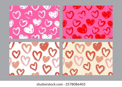 Valentine's Day set of patterns, trendy minimalistic seamless pattern design 