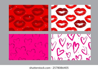 Valentine's Day set of patterns, trendy minimalistic seamless pattern design 