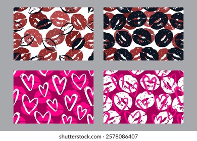Valentine's Day set of patterns, trendy minimalistic seamless pattern design 