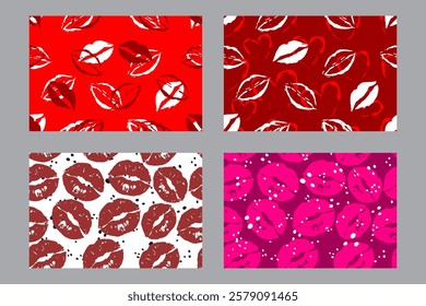 Valentine's Day set of patterns, trendy minimalistic seamless pattern design 