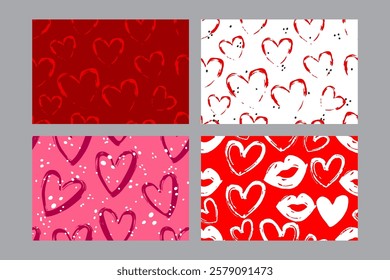 Valentine's Day set of patterns, trendy minimalistic seamless pattern design 