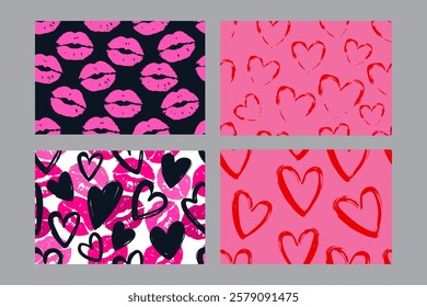 Valentine's Day set of patterns, trendy minimalistic seamless pattern design 