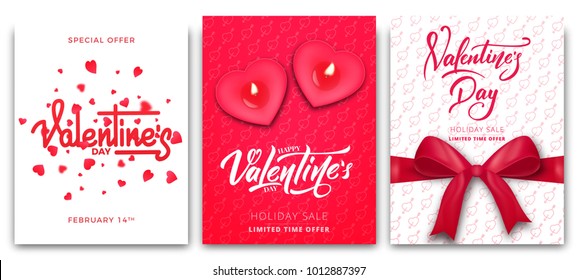 Valentines Day. Set of posters for Valentine's sale, promo, cads etc. Trendy posters with script lettering and typography.