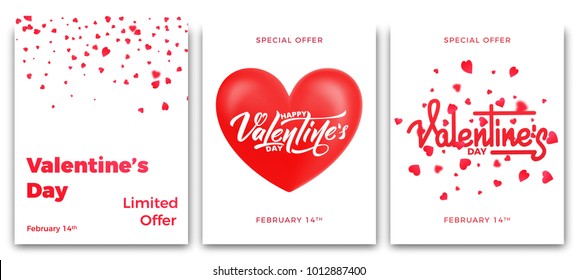 Valentines Day. Set of posters for Valentine's sale, promo, cads etc. Trendy posters with script lettering and typography.