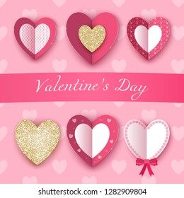 Valentine's Day set with realistic hearts. Elements for greeting cards, web banners, wedding invitations, posters. Suitable for woman and mother's day design.