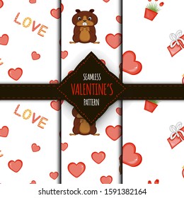 Valentine's Day set of seamless patterns. Cartoon style. Vector illustration