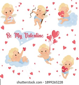 Valentine's Day. Set of six cute little angels