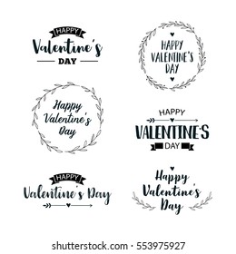 Valentine's Day set of symbols. Illustrations and typography elements with lettering design. Set of typographic Valentines label designs.