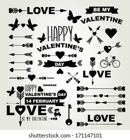 Valentine's Day set of symbols.Typography.Vector illustration.