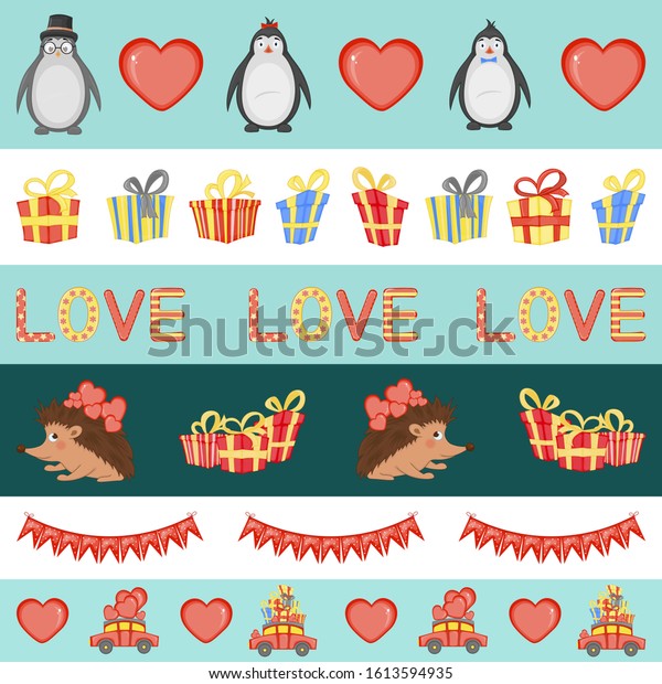 Valentine\'s Day set of tapes. Cartoon style.\
Vector\
illustration