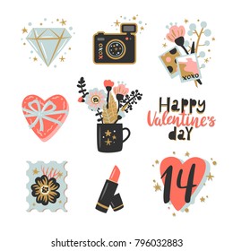 Valentines Day set. Template for Sticker kit, Congratulations, Invitations, postcards, posters and so on.