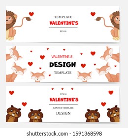 Valentine's Day set of template for your text. Cartoon style. Vector illustration