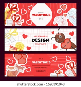 Valentine's Day set of template for your text. Cartoon style. Vector illustration