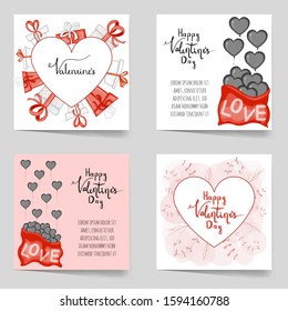 Valentine's Day set of templates. Cartoon style. Vector illustration