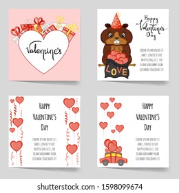 Valentine's Day set of templates. Cartoon style. Vector illustration