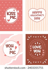 Valentine's Day set of templates.Happy Valentine's Day set cards. Hand drawn romantic lettering.Romantic and cute elements and lovely typography.Valentines Day quote.Sweet wish for lover.Pink cards. 