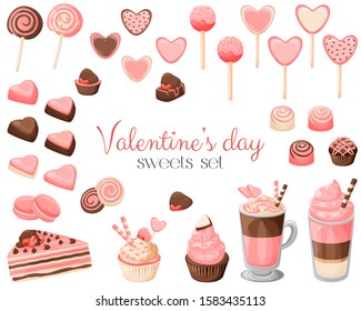 Valentine's day set of various desserts and sweets, vector illustration design.