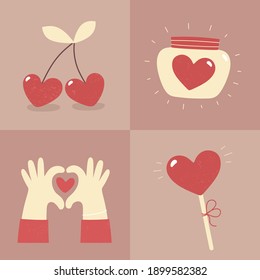 Valentine's Day - set of vector cards in flat style.