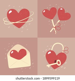 Valentine's Day - set of vector cards in flat style.