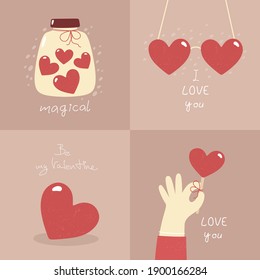 Valentine's Day - set of vector cards in flat style.
