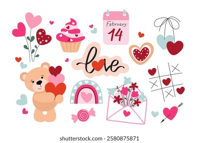 Valentine's Day. Set. Vector color illustration on a white background.