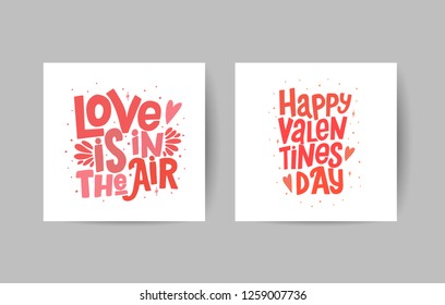 Valentine's Day set of vector hand drawn cards template. Handwritten design elements. Valentine's Day typography. Isolated typography print for card, poster, flyer.