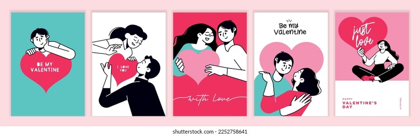 Valentines day. Set of vector illustrations for greeting card, website and mobile website banner, social media banner, marketing material.