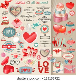 Valentine`s Day set - vintage design elements.