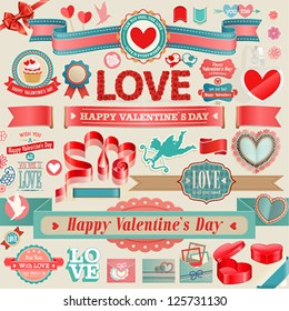 Valentine`s Day set - vintage ribbons and other decorative elements.