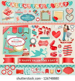 Valentine`s Day set - vintage ribbons and other decorative elements.