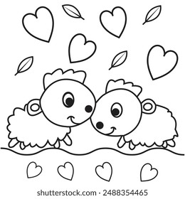 Valentine's Day sheep Coloring Pages for Kids