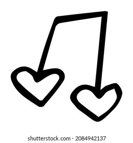 Valentine's Day sheet music love heart doodle vector illustrations black and white hand drawn