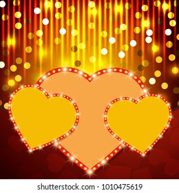Valentine's Day shining background with hearts. Vector illustration