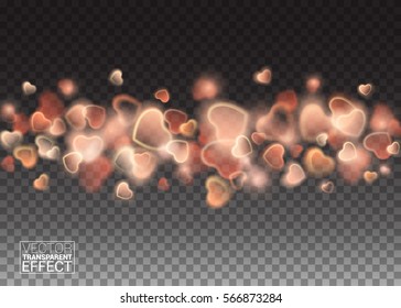 Valentines Day of Shiny Explosion Red Hearts. heart confetti. Decor element for greeting cards. Vector Illustration Effect Isolated on transparent background.