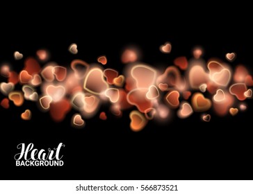 Valentines Day of Shiny Explosion Red Hearts. Heart confetti. Decor element for greeting cards. Vector Illustration Effect on black background.