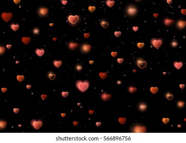 Valentines Day of Shiny Explosion Red Hearts. Heart confetti. Decor element for greeting cards. Vector Illustration Effect on black background.