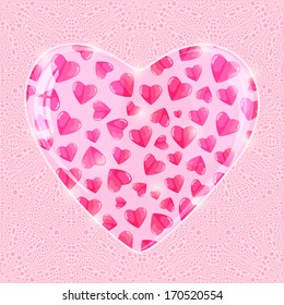 Valentines Day Shiny Pink  Background with Beautiful Decorated Heart on Light Backdrop.